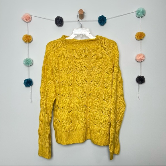 J. Crew Pointelle Yellow Mock Neck Cable Knit - Picture 7 of 7